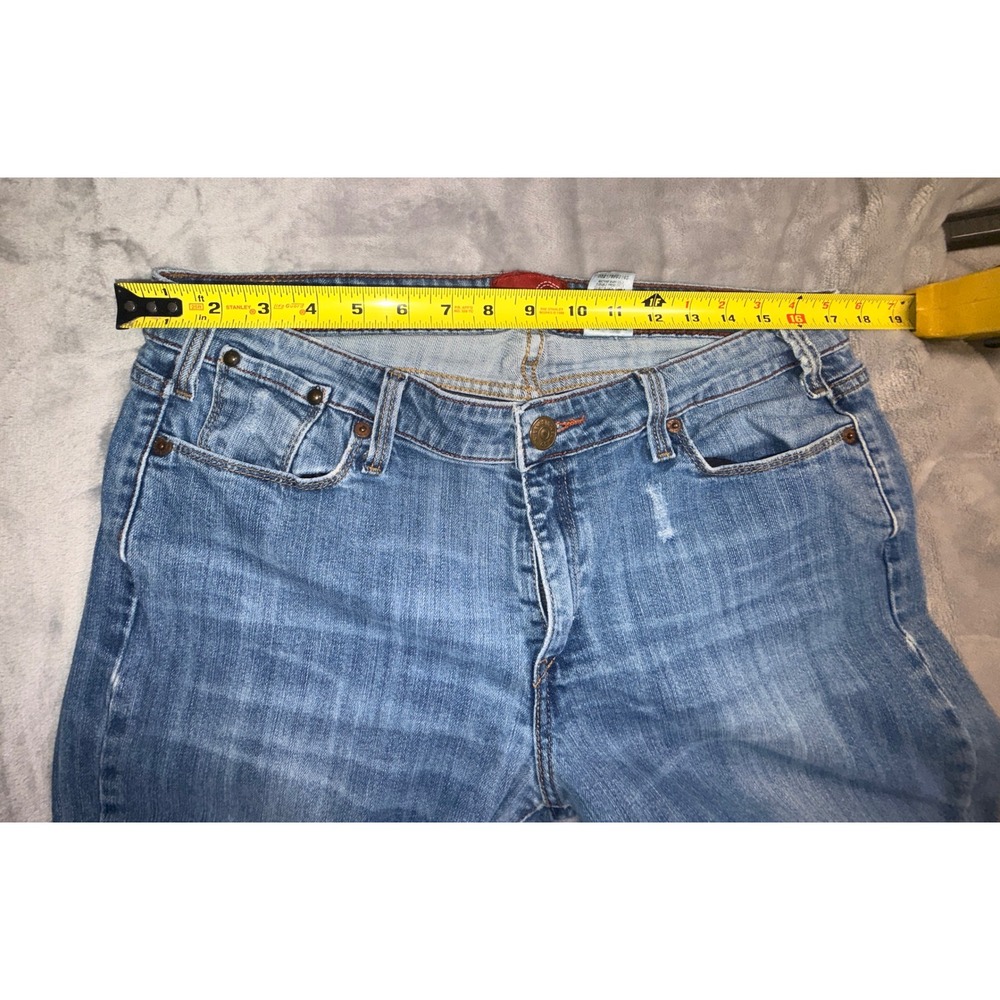 Levis Vintage‎ Flare 572 Jeans Womens 14M Light Wash Blue Distressed Mid Rise - Picture 7 of 11